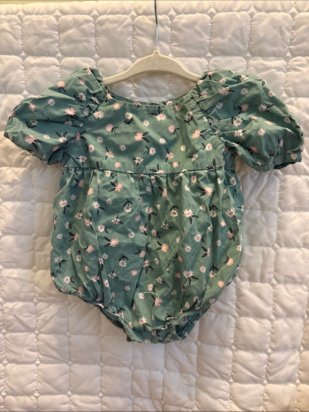 Baby Floral Puff-Sleeve One-Piece romper - Green